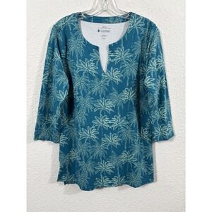 Coolibar Shirt Womens Medium Blue St Lucia Tunic Top UPF 50 Palm Print
